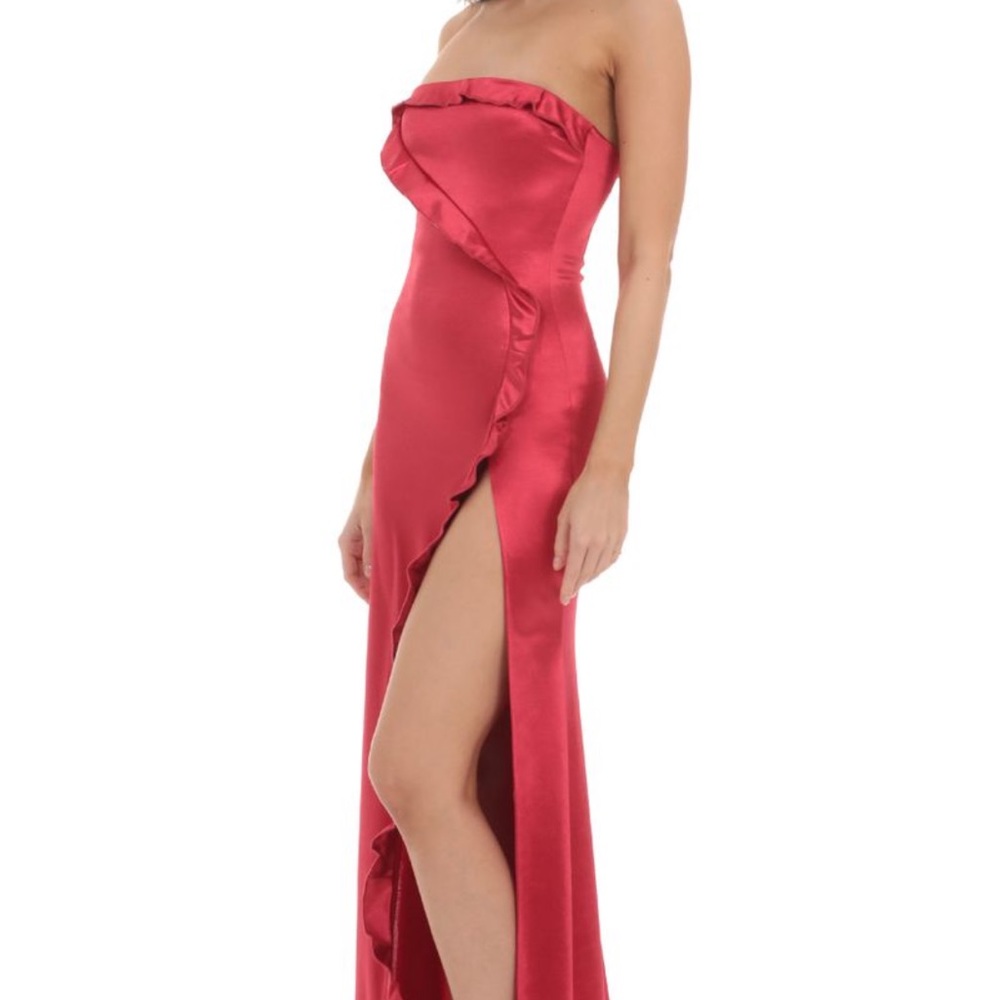 Lucy in the Sky Annabel Satin Strapless Maxi Dress in Red